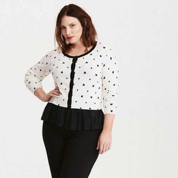 NWT Torrid/Disney  Mickey & Minnie Print Mesh Trim Cardigan - Picture 1 of 5